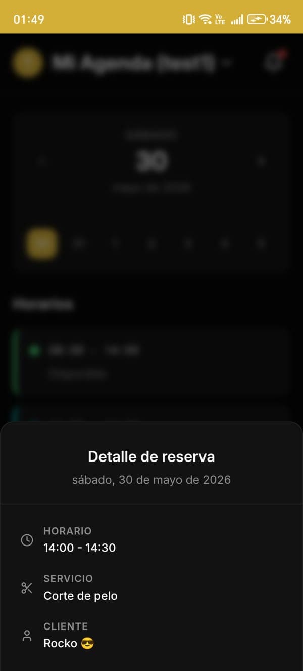 Detalle de reserva — cliente, servicio y horario